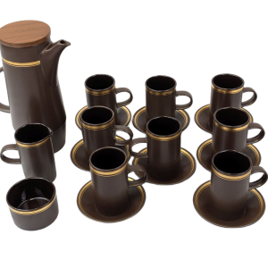 Lot 1 - Vintage Retro Purbeck Pottery Brown and Gold Tea Set 